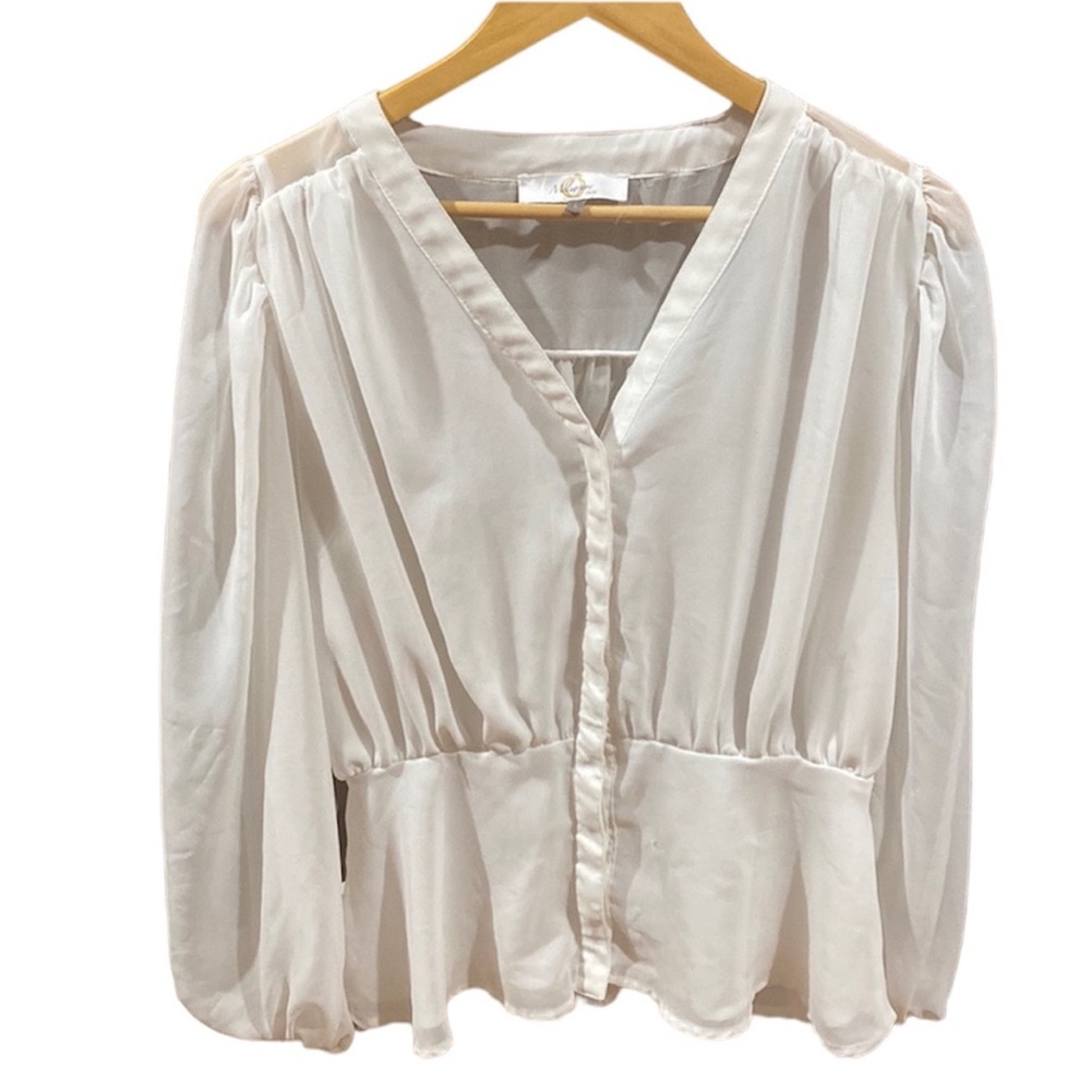 Melograno Rice Sheer Blouse with adorable Cuff Sleeve and cinched waist